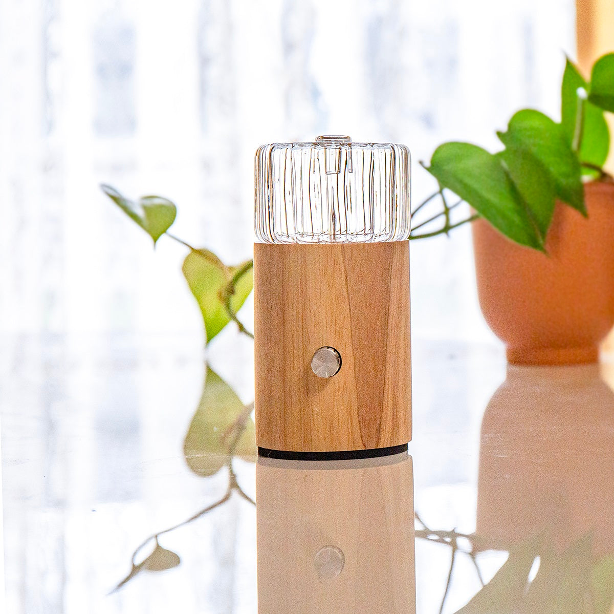 NOVA Ezy Waterless Essential Oil Diffuser | Hand-Blown Glass & Natural Wood